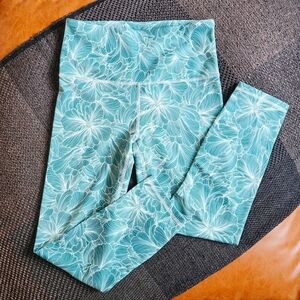 Balance Collection Teal Green Floral Print Active Leggings (Size Small)